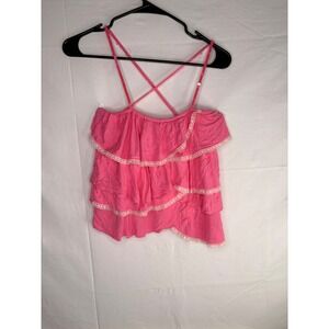 y2k Choice by Calvin Klein Pink Tiered Ruffle Camisole Lace Trim Sequin Straps M